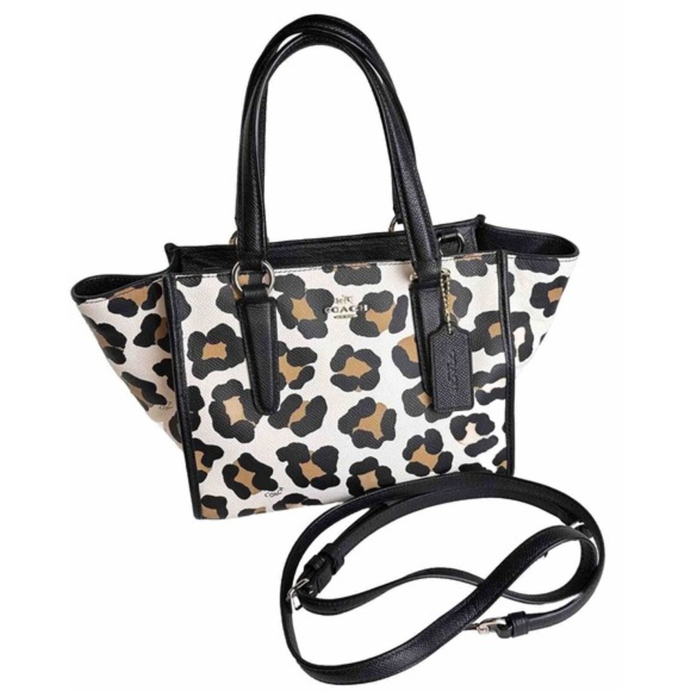 Coach Mollie Tote 25 Leopard Print Coated Canvas Crossbody Handbag White‎ 41-13 - Picture 4 of 12